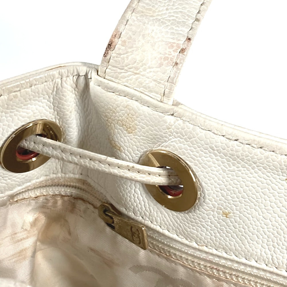 CHANEL Shoulder Bag Caviar skin white vintage CC COCO Mark logo drawstring bag Women Used Authentic