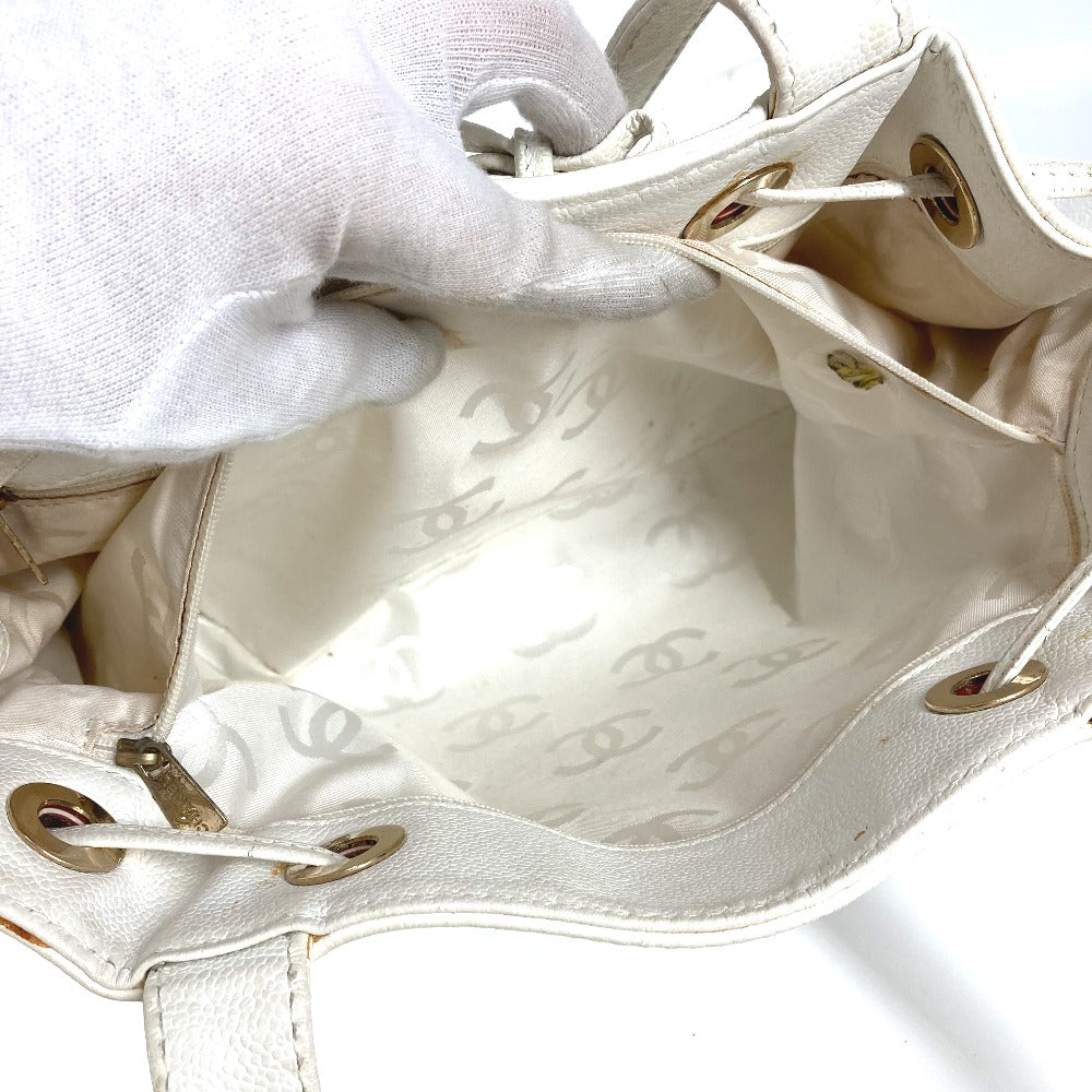 CHANEL Shoulder Bag Caviar skin white vintage CC COCO Mark logo drawstring bag Women Used Authentic