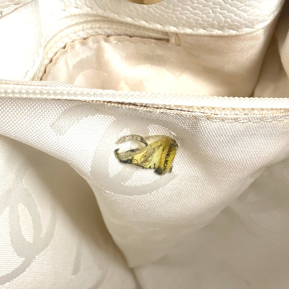 CHANEL Shoulder Bag Caviar skin white vintage CC COCO Mark logo drawstring bag Women Used Authentic