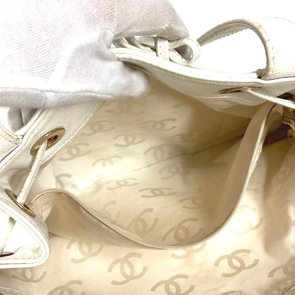 CHANEL Shoulder Bag Caviar skin white vintage CC COCO Mark logo drawstring bag Women Used Authentic