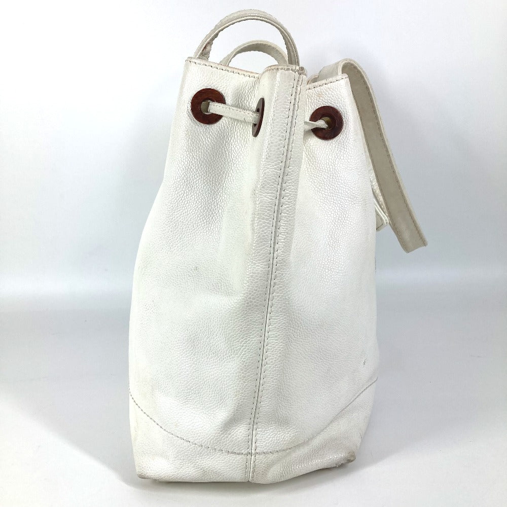 CHANEL Shoulder Bag Caviar skin white vintage CC COCO Mark logo drawstring bag Women Used Authentic