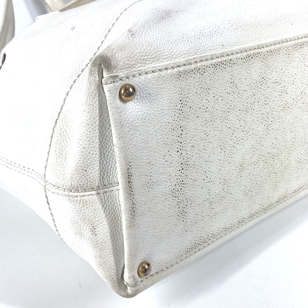 CHANEL Shoulder Bag Caviar skin white vintage CC COCO Mark logo drawstring bag Women Used Authentic