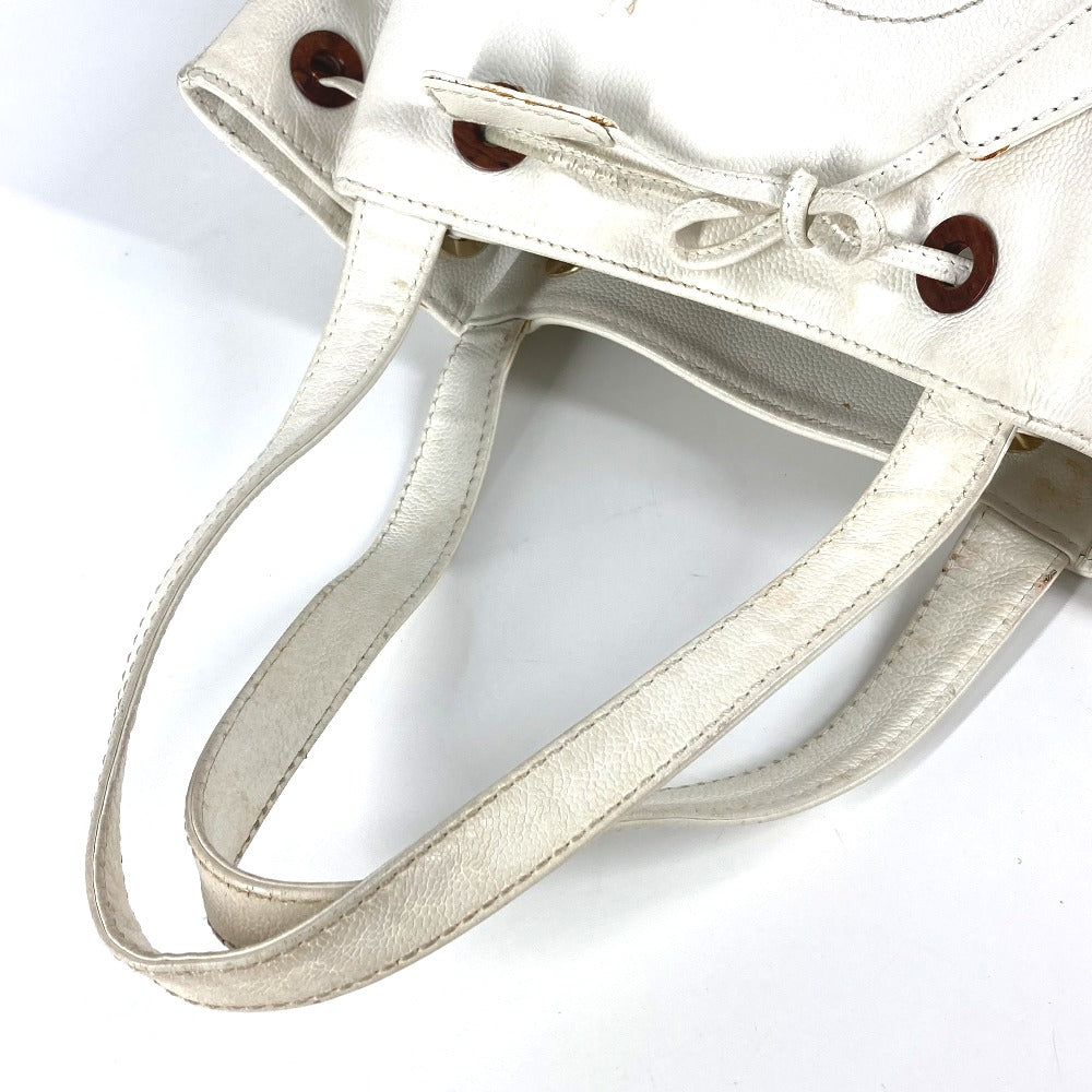CHANEL Shoulder Bag Caviar skin white vintage CC COCO Mark logo drawstring bag Women Used Authentic