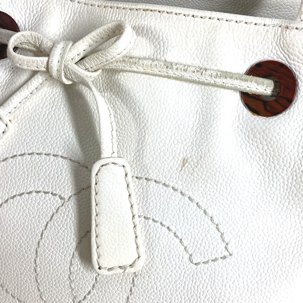 CHANEL Shoulder Bag Caviar skin white vintage CC COCO Mark logo drawstring bag Women Used Authentic