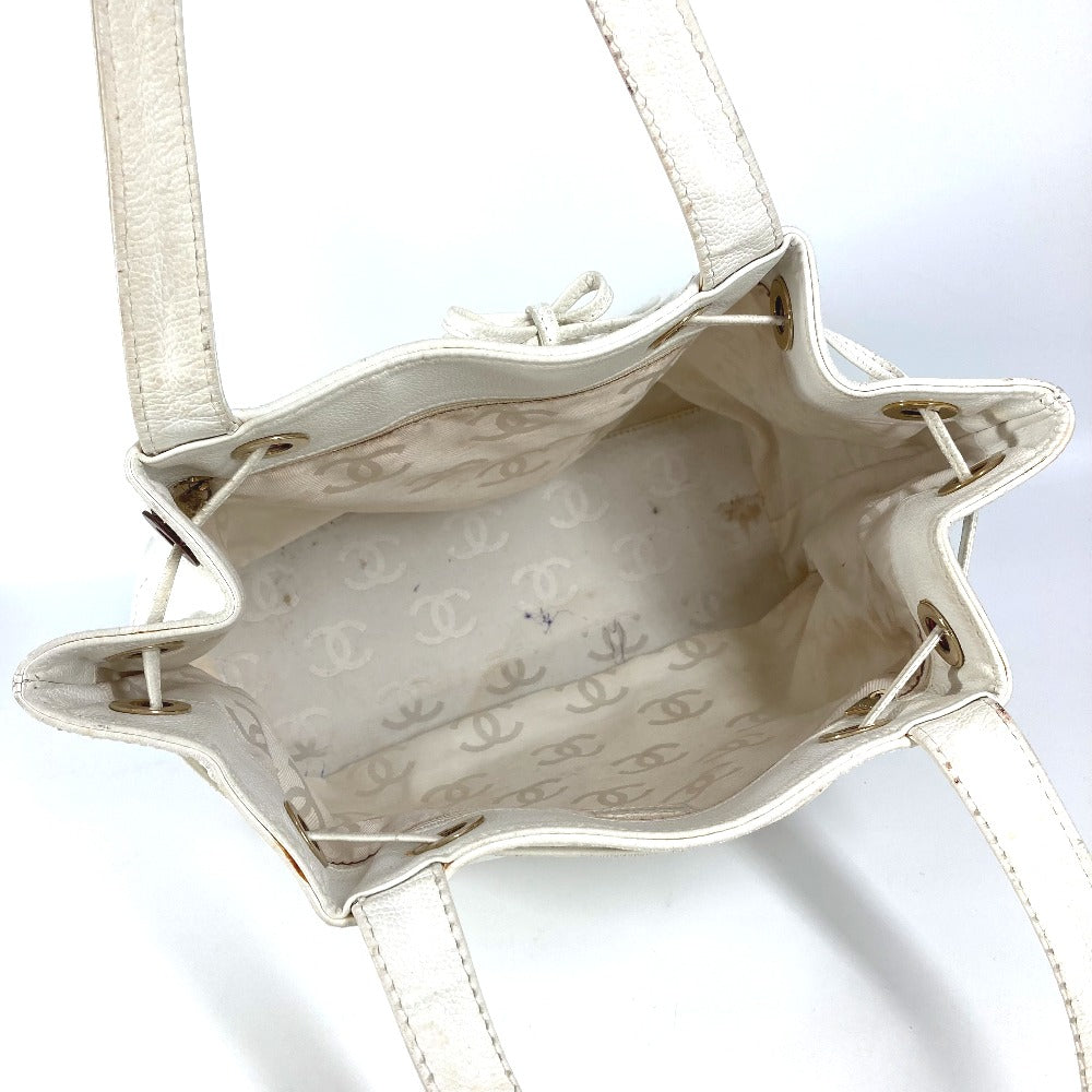 CHANEL Shoulder Bag Caviar skin white vintage CC COCO Mark logo drawstring bag Women Used Authentic
