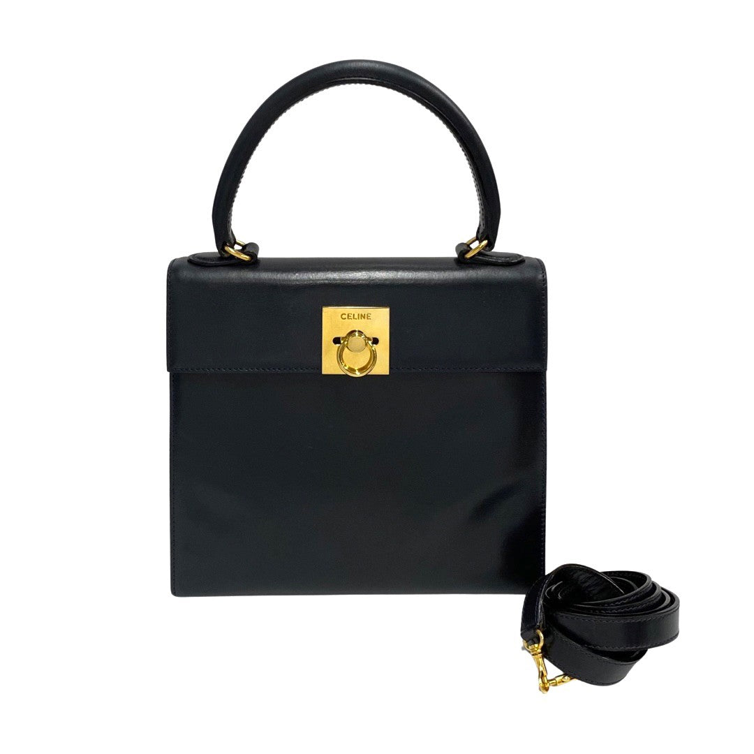 CELINE Shoulder Bag Calfskin Navy Women Used Authentic