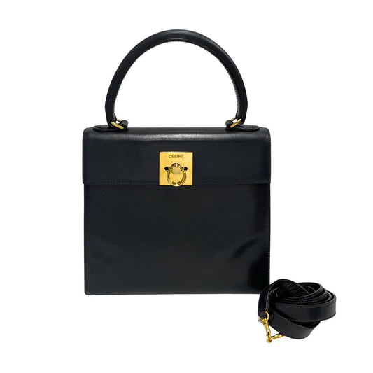 CELINE Shoulder Bag Calfskin Navy Women Used Authentic