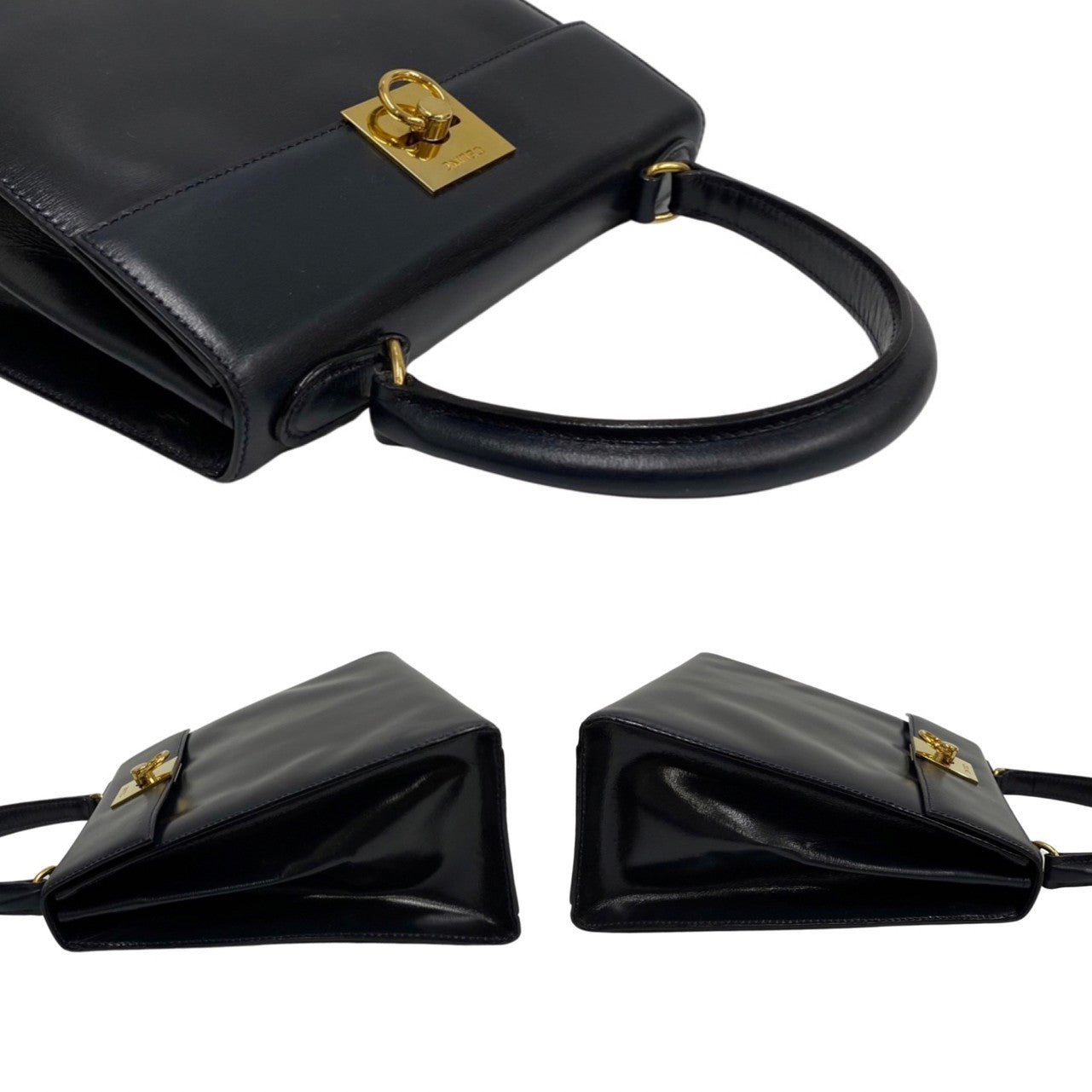 CELINE Shoulder Bag Calfskin Navy Women Used Authentic