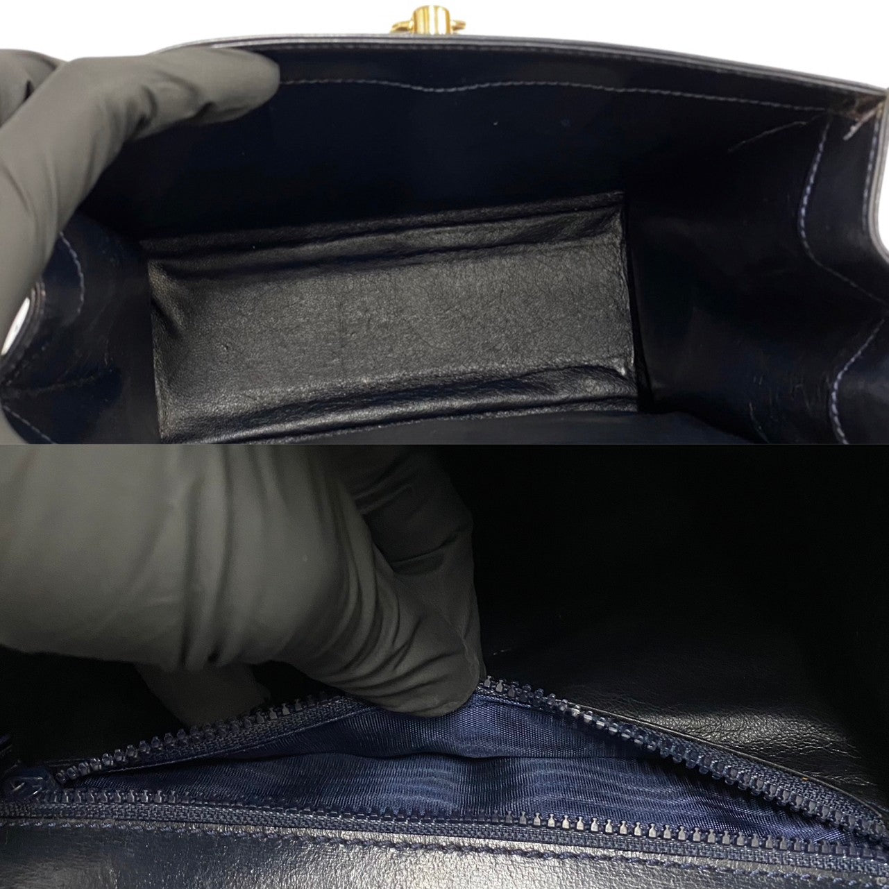 CELINE Shoulder Bag Calfskin Navy Women Used Authentic