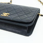 CHANEL Push Lock Chain Shoulder Bag Lambskin Navy Gold CC