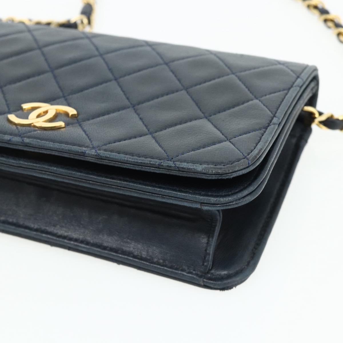 CHANEL Push Lock Chain Shoulder Bag Lambskin Navy Gold CC