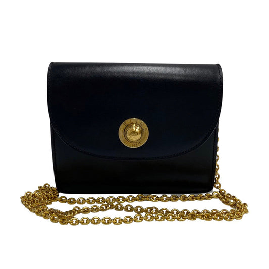 CELINE Shoulder Bag Calfskin, Leather Navy Star Ball Metal Women Used Authentic