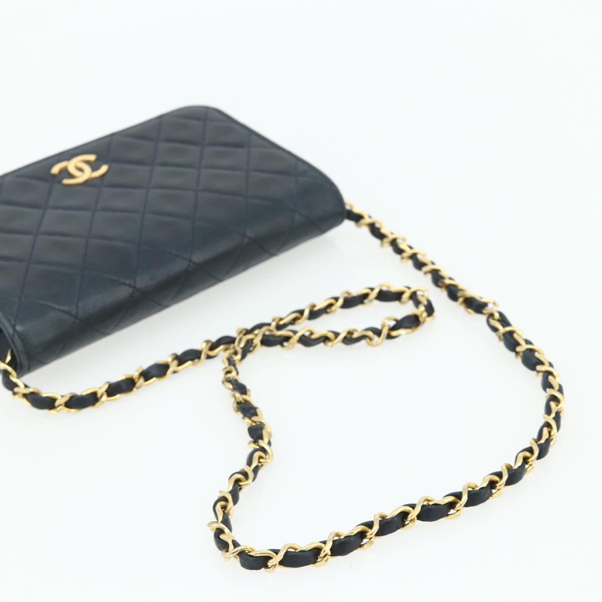 CHANEL Push Lock Chain Shoulder Bag Lambskin Navy Gold CC