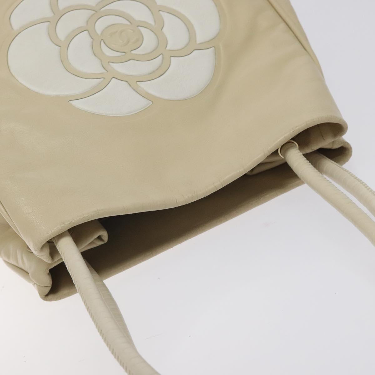 CHANEL Camelia Two Way Shoulder Bag Leather Ivory CC