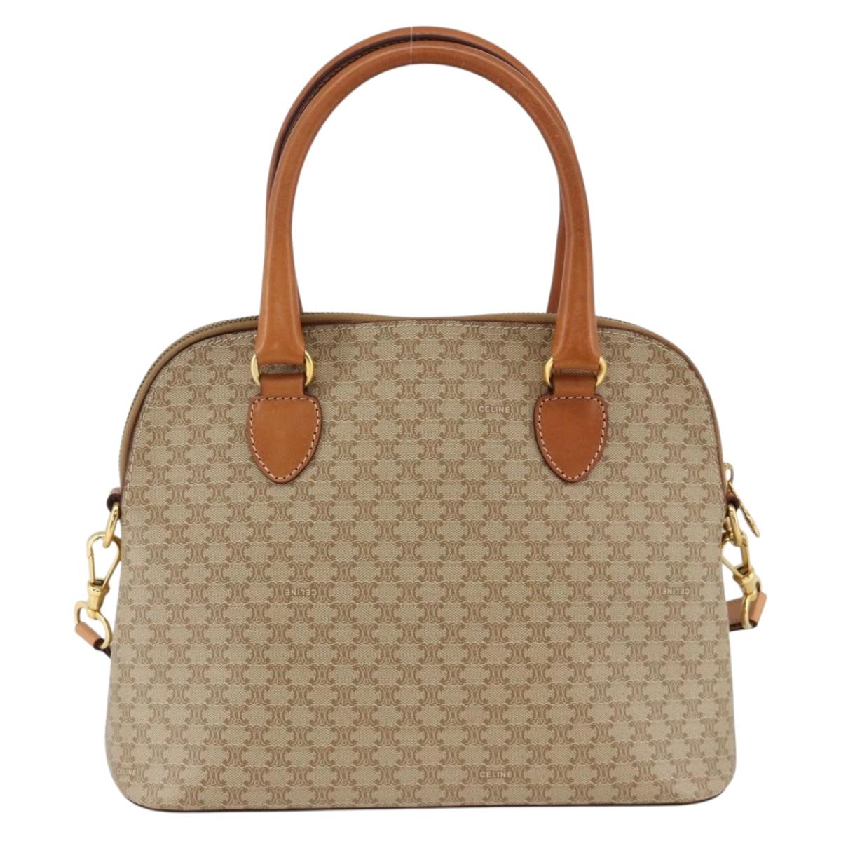 CELINE Two Way Macadam Canvas HandBag Beige Gold