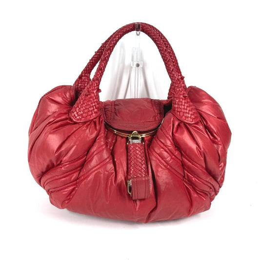 FENDI Shoulder Bag Nylon Red Zucca studded spy bag Women Used Authentic