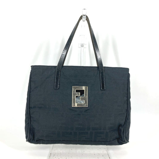 FENDI Tote Bag Nylon, Leather black vintage Zucca Women Used Authentic
