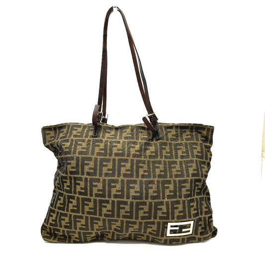 FENDI Tote Bag Canvas / leather Brown Zucca Pattern