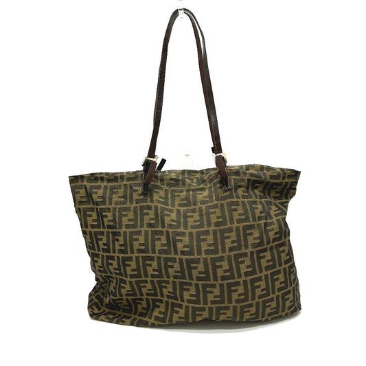 FENDI Tote Bag Canvas / leather Brown Zucca Pattern