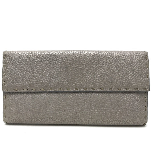 FENDI Long Wallet Purse 8M0144 leather gray Celeria Roman leather Women Used Authentic