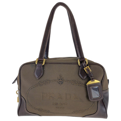 PRADA Shoulder Bag Canvas, Leather Brown Shoulder Bag Handbag Tote Bag Logo jacquard Women Used Authentic