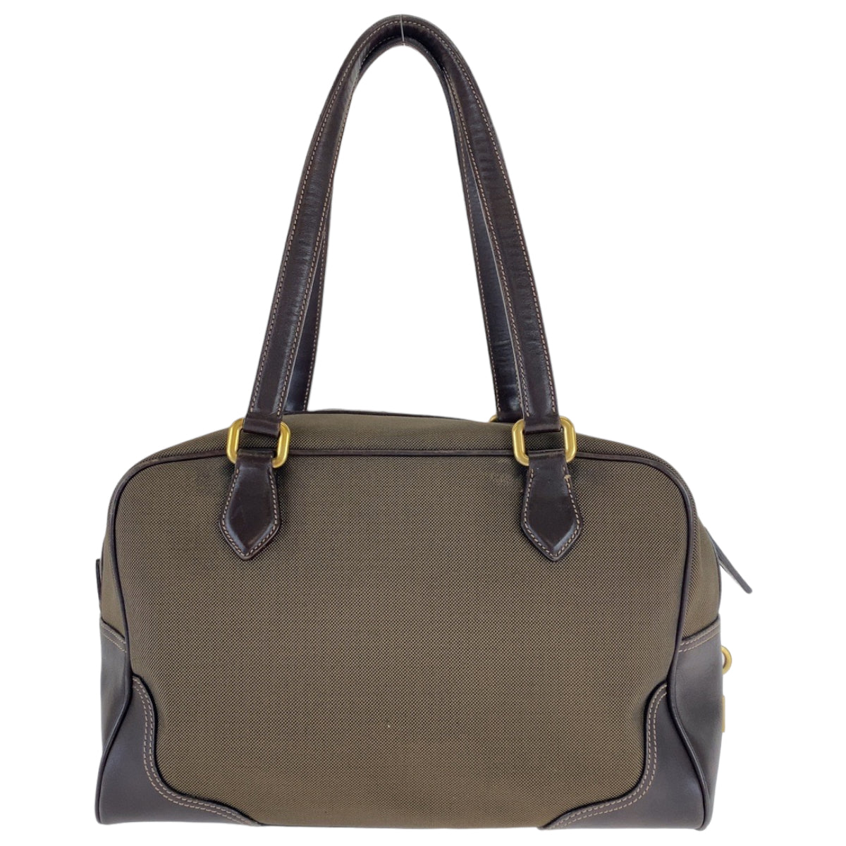 PRADA Shoulder Bag Canvas, Leather Brown Shoulder Bag Handbag Tote Bag Logo jacquard Women Used Authentic