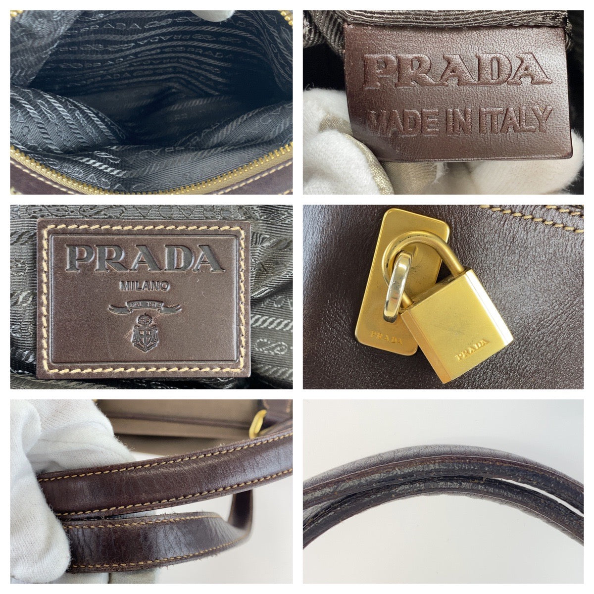 PRADA Shoulder Bag Canvas, Leather Brown Shoulder Bag Handbag Tote Bag Logo jacquard Women Used Authentic