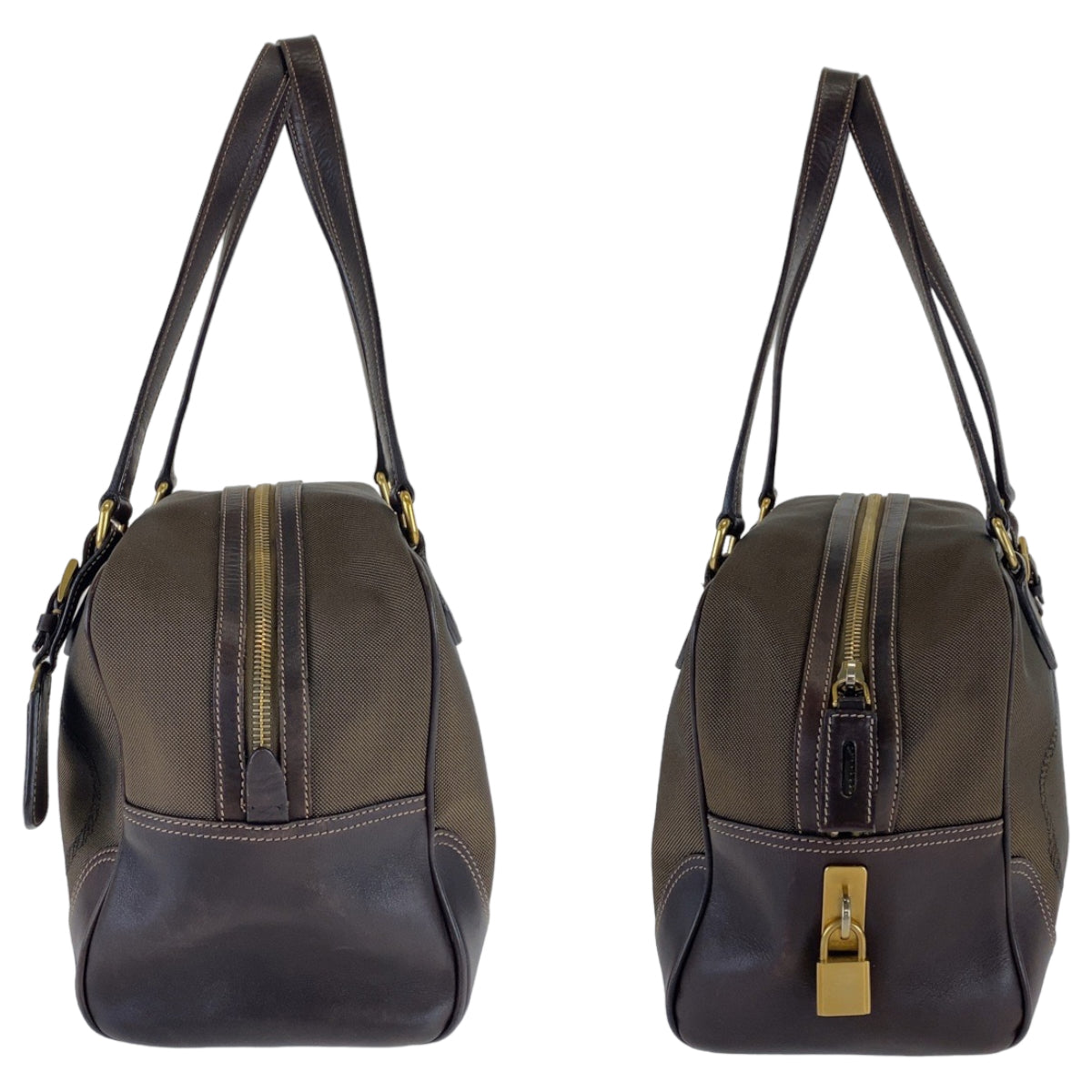 PRADA Shoulder Bag Canvas, Leather Brown Shoulder Bag Handbag Tote Bag Logo jacquard Women Used Authentic