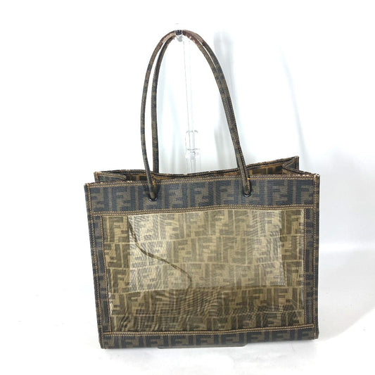 FENDI Shoulder Bag Coated leather Brown Mesh Bag Beach Bag Vintage Zucca Women Used Authentic