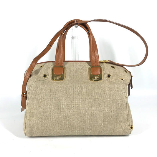 FENDI Handbag 8BL114 Leather / canvas beige Bag chameleon Women Used Authentic