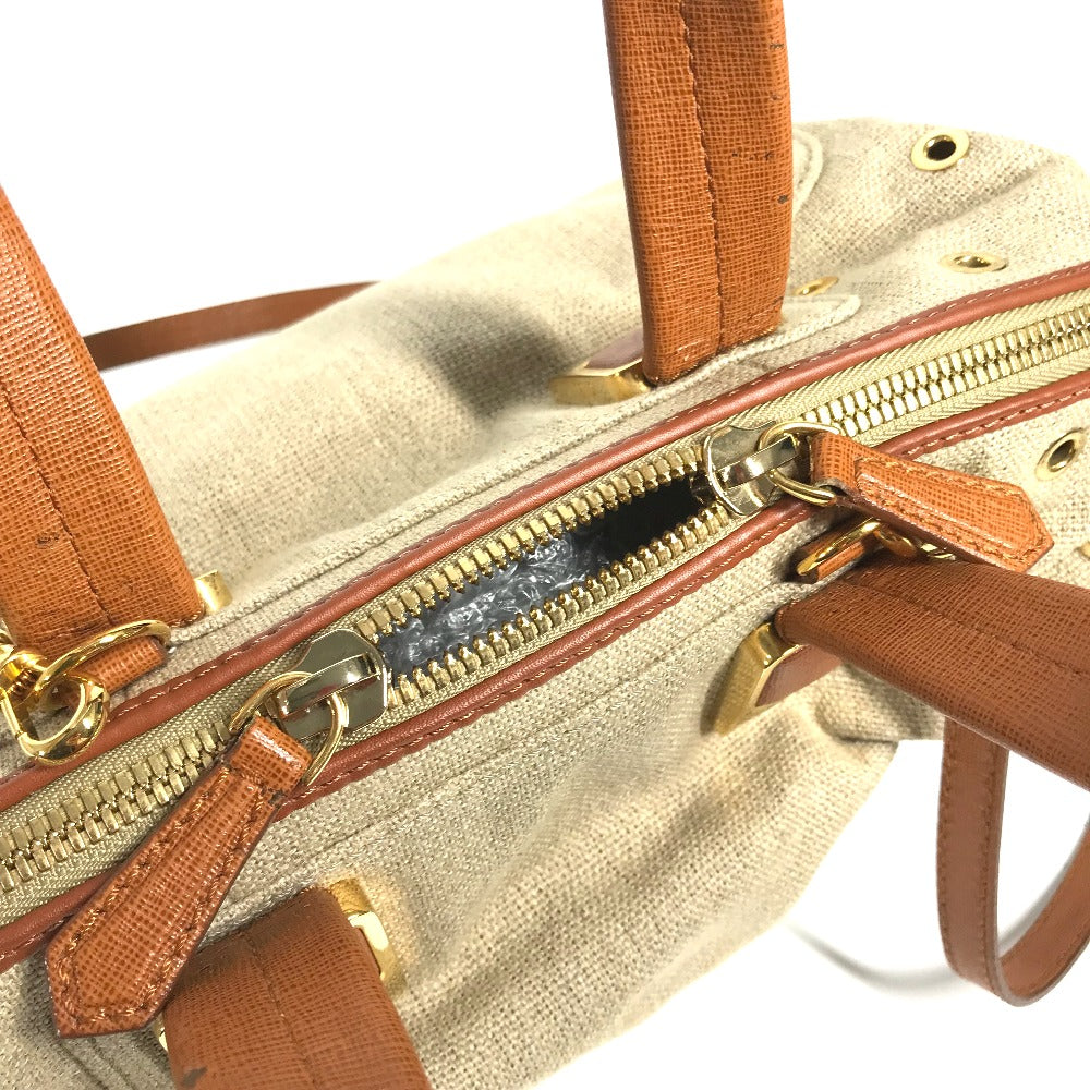 FENDI Handbag 8BL114 Leather / canvas beige Bag chameleon Women Used Authentic