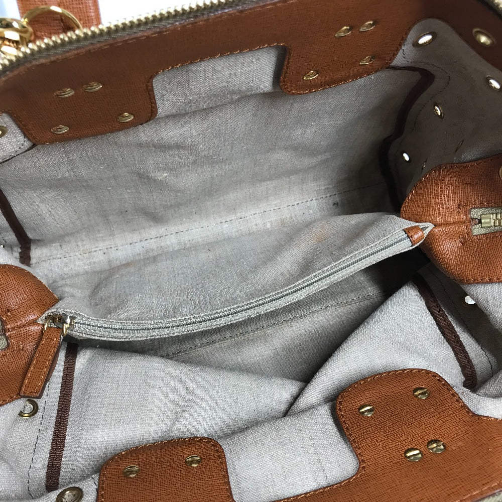 FENDI Handbag 8BL114 Leather / canvas beige Bag chameleon Women Used Authentic