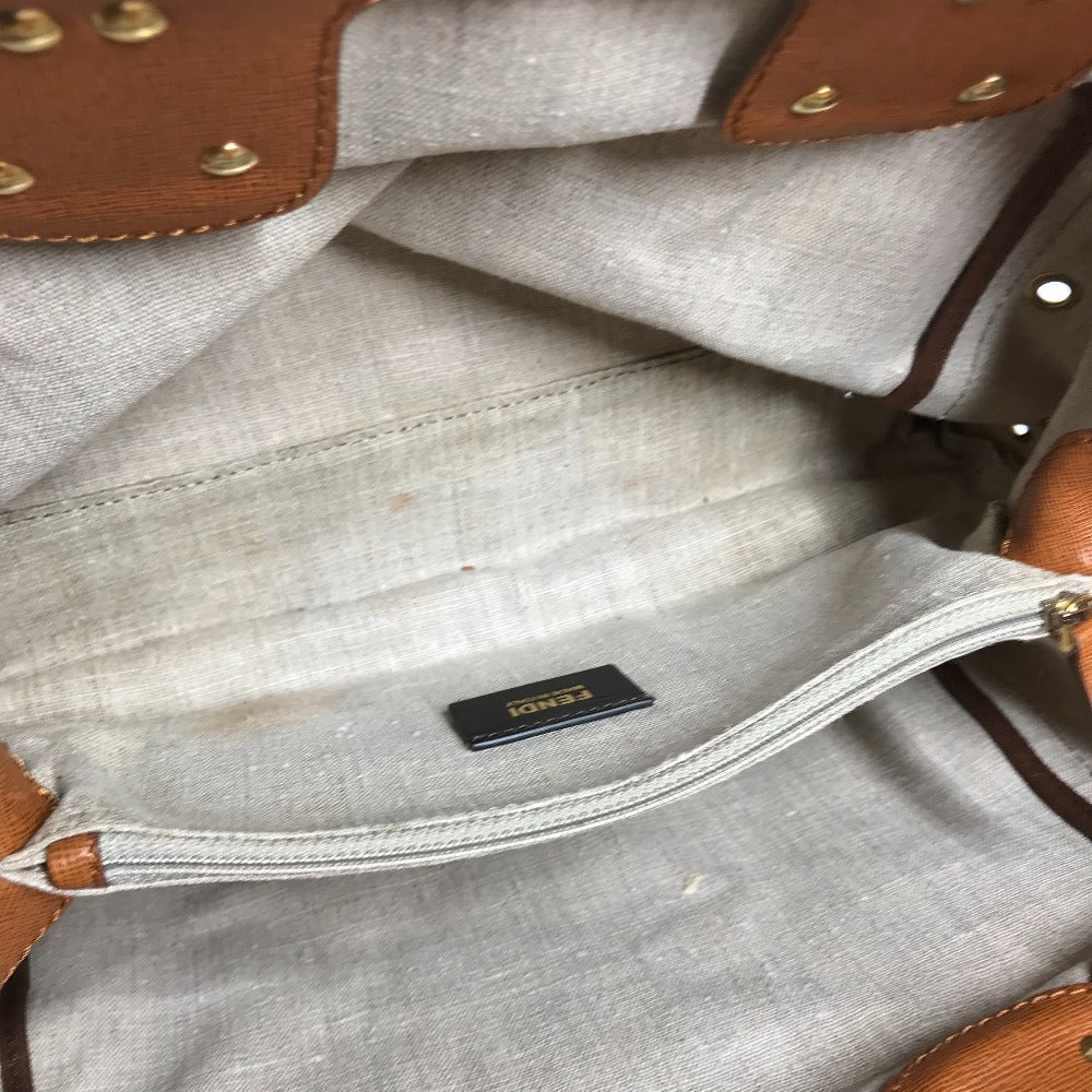 FENDI Handbag 8BL114 Leather / canvas beige Bag chameleon Women Used Authentic