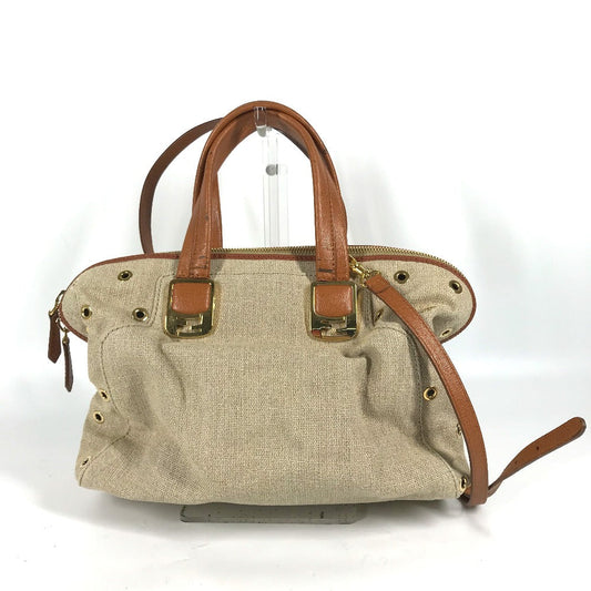FENDI Handbag 8BL114 Leather / canvas beige Bag chameleon Women Used Authentic