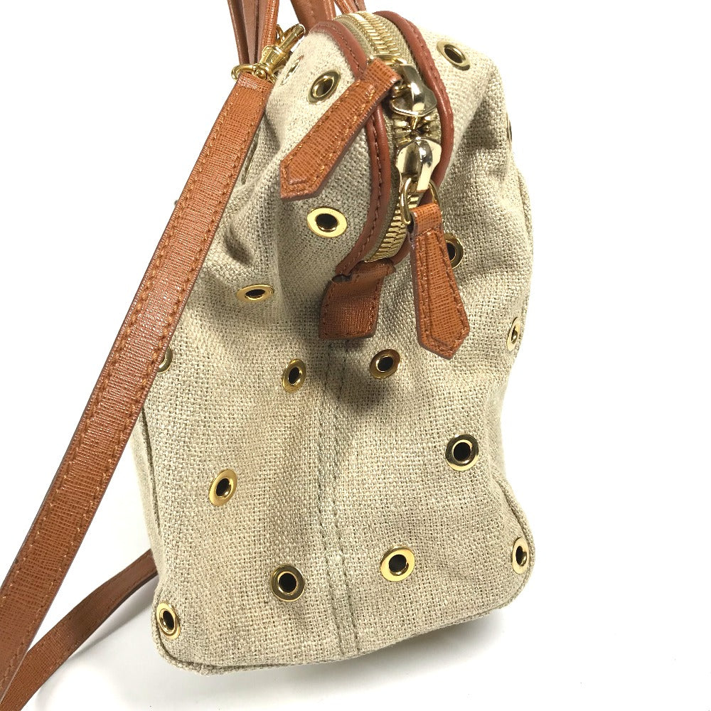 FENDI Handbag 8BL114 Leather / canvas beige Bag chameleon Women Used Authentic