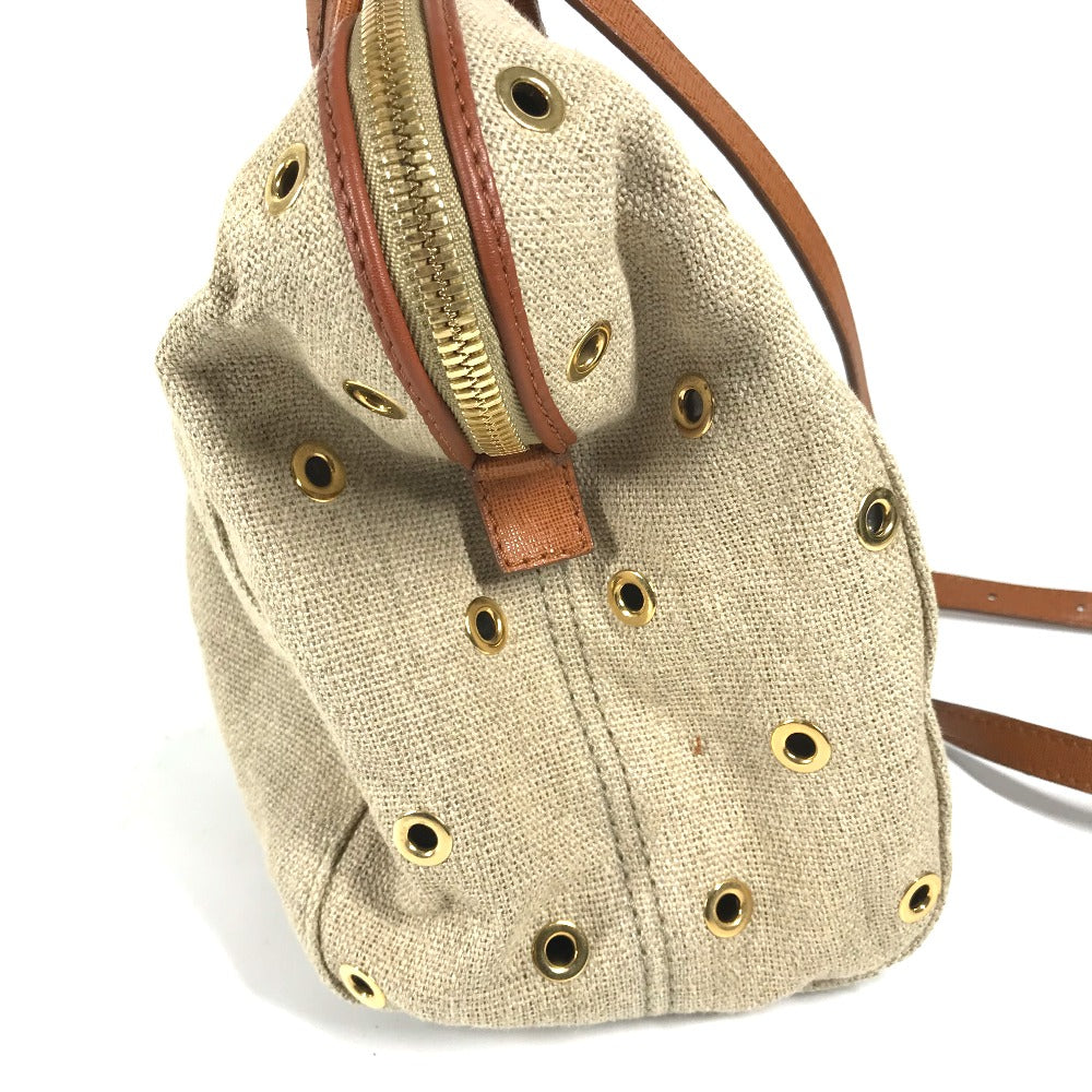 FENDI Handbag 8BL114 Leather / canvas beige Bag chameleon Women Used Authentic