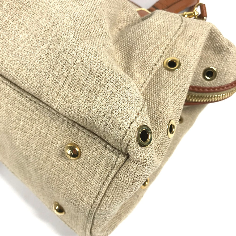 FENDI Handbag 8BL114 Leather / canvas beige Bag chameleon Women Used Authentic