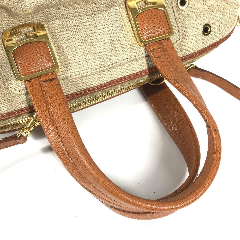 FENDI Handbag 8BL114 Leather / canvas beige Bag chameleon Women Used Authentic