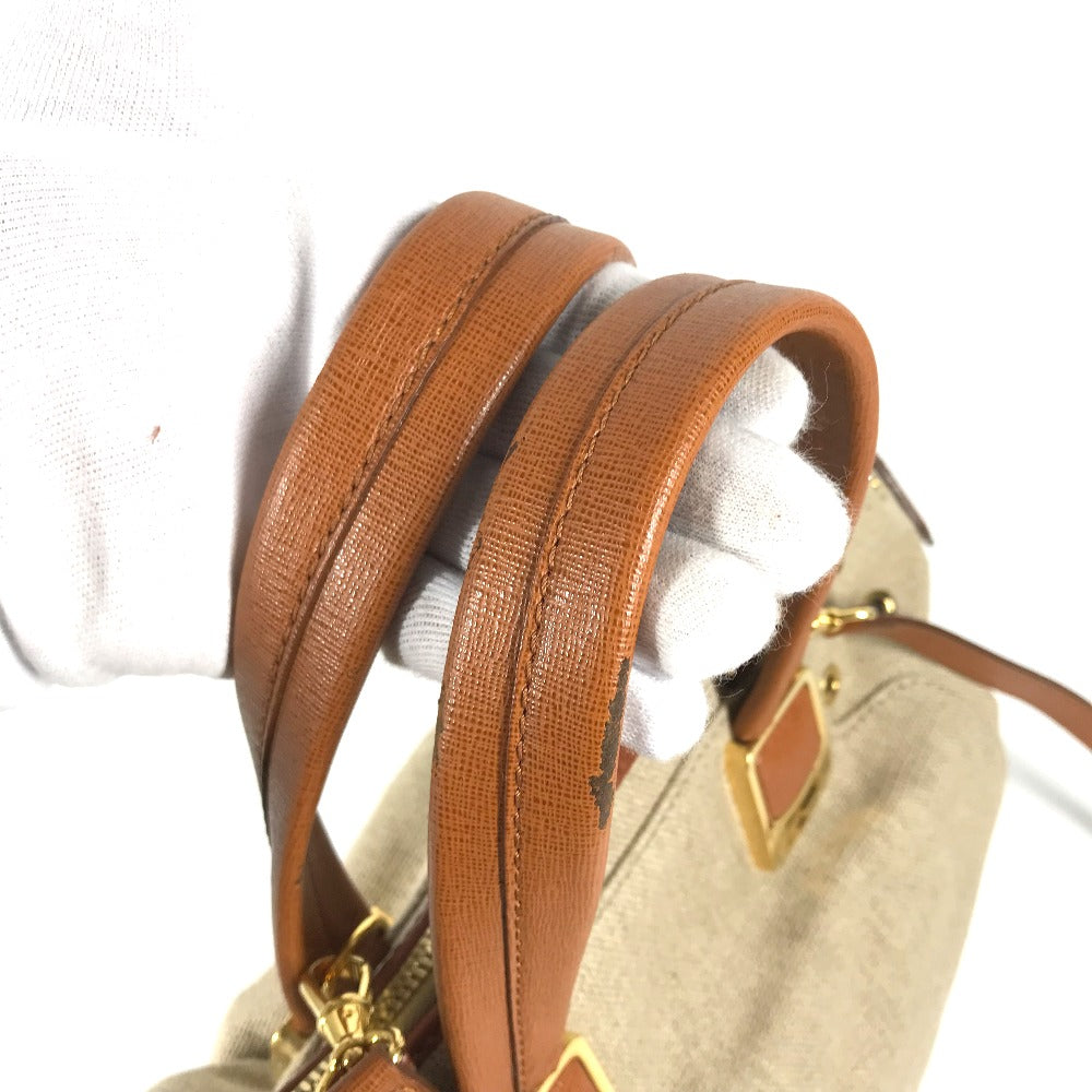 FENDI Handbag 8BL114 Leather / canvas beige Bag chameleon Women Used Authentic