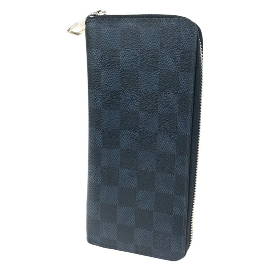 LOUIS VUITTON Long Wallet Purse N62240 PVC Navy gray Long Wallet Purse Zip Around Damier Cobalt Zippy Wallet Vertical mens Used Authentic