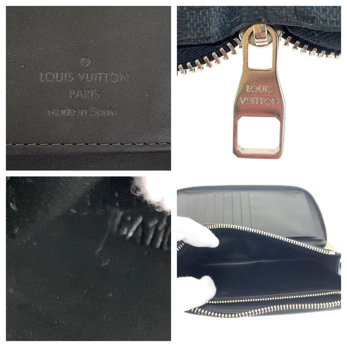 LOUIS VUITTON Long Wallet Purse N62240 PVC Navy gray Long Wallet Purse Zip Around Damier Cobalt Zippy Wallet Vertical mens Used Authentic