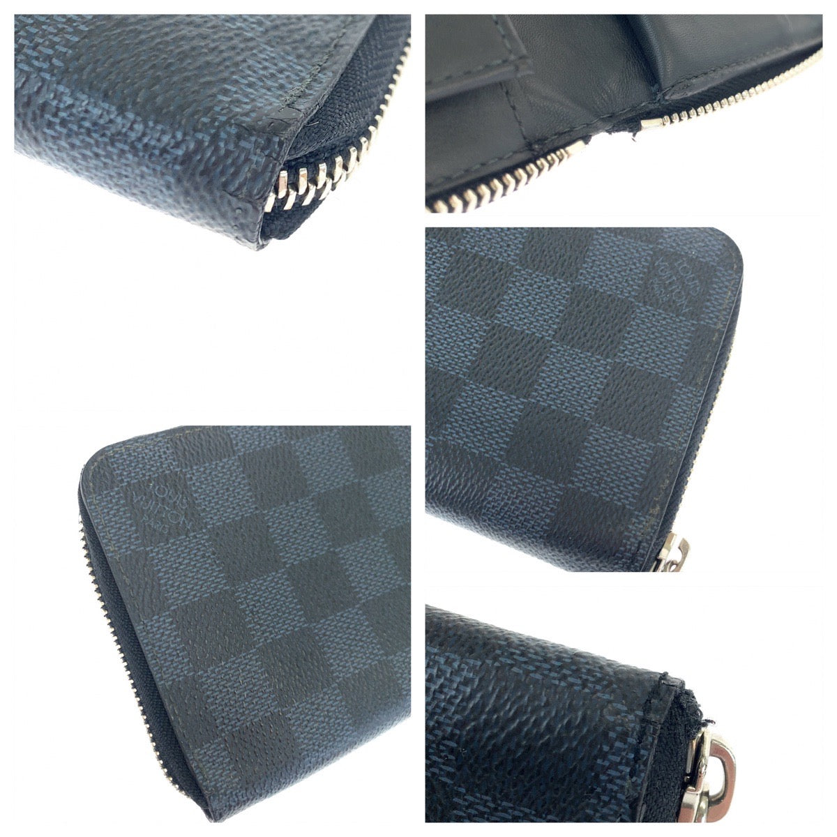LOUIS VUITTON Long Wallet Purse N62240 PVC Navy gray Long Wallet Purse Zip Around Damier Cobalt Zippy Wallet Vertical mens Used Authentic