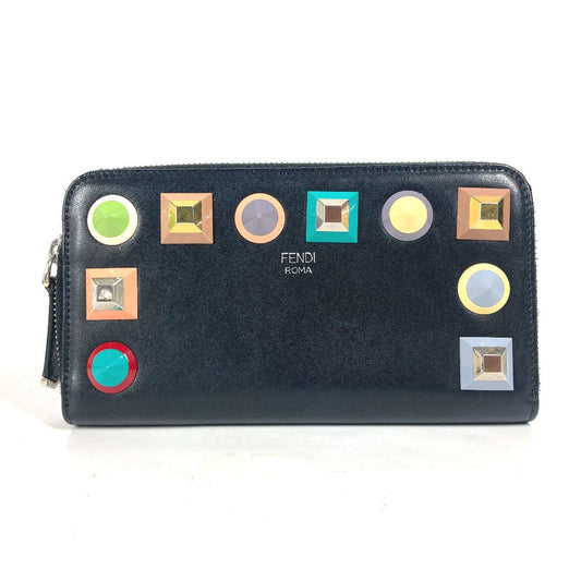 FENDI Long Wallet Purse 8M0299 leather black Long wallet Studs unisex(Unisex) Used Authentic