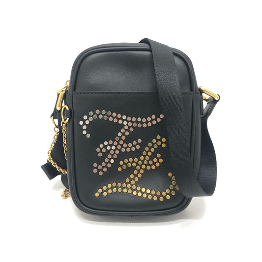 FENDI Shoulder Bag 7VA456 leather black Calligraphy studs
