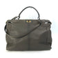 FENDI Handbag 8BN210 leather gray Inner Zucca Pattern Shoulder Bag Tote Bag Peekaboo Large Women Used Authentic
