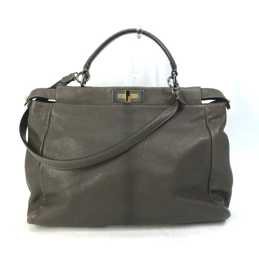 FENDI Handbag 8BN210 leather gray Inner Zucca Pattern Shoulder Bag Tote Bag Peekaboo Large Women Used Authentic