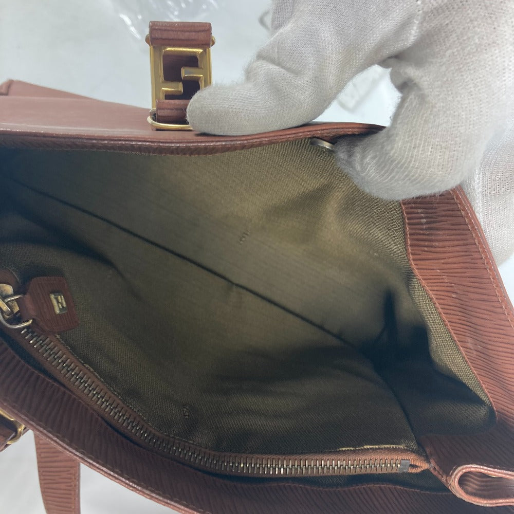 FENDI Handbag leather Brown vintage FF logo Women Used Authentic