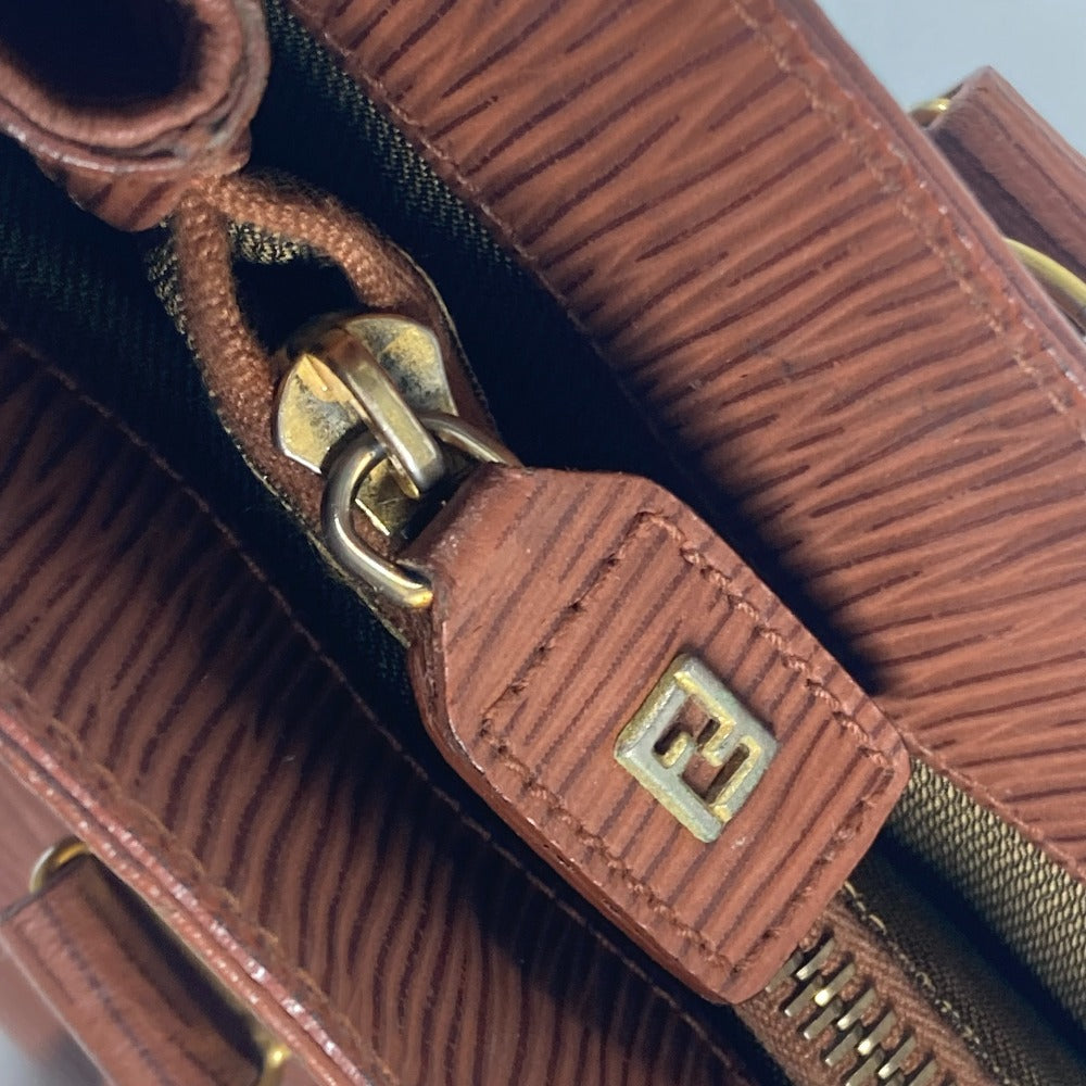 FENDI Handbag leather Brown vintage FF logo Women Used Authentic