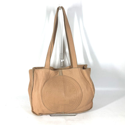 FENDI Tote Bag leather beige vintage Big logo Women Used Authentic