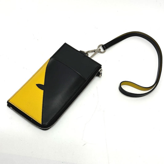 FENDI Coin case 7M0283 leather black Wallet Coin Pocket Card Case Monster Bugs mens Used Authentic